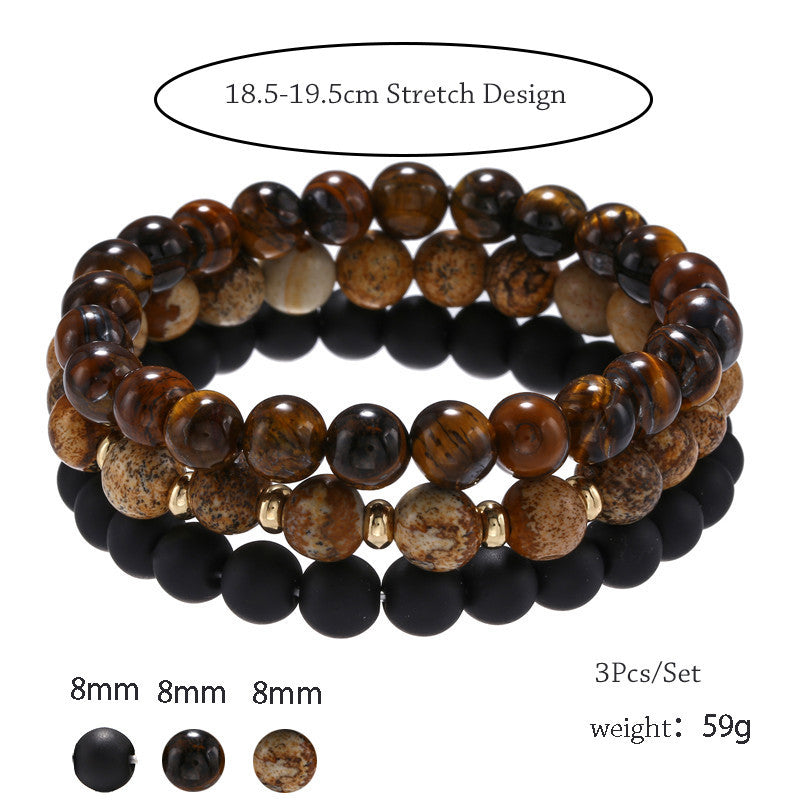 Wholesale 8mm Black Frosted Tiger Eye Picture Stone Stacking Bracelet Set